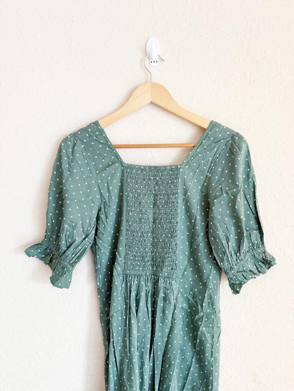 Abercrombie & Fitch Green Polka Dot Midi Dress Size Small - Picture 7 of 7